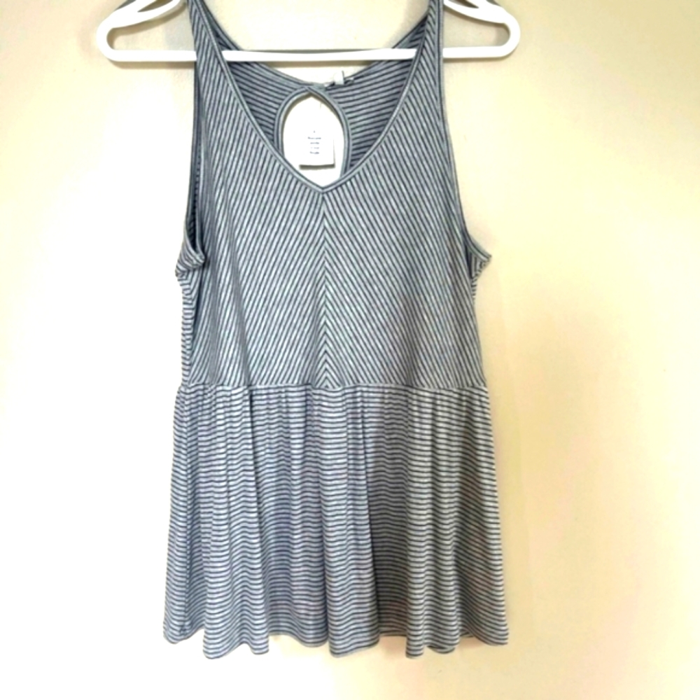 (S/M) Kismet Black/Grey Micro Ribbed/Striped Peplum Top ptp 15"×L25"